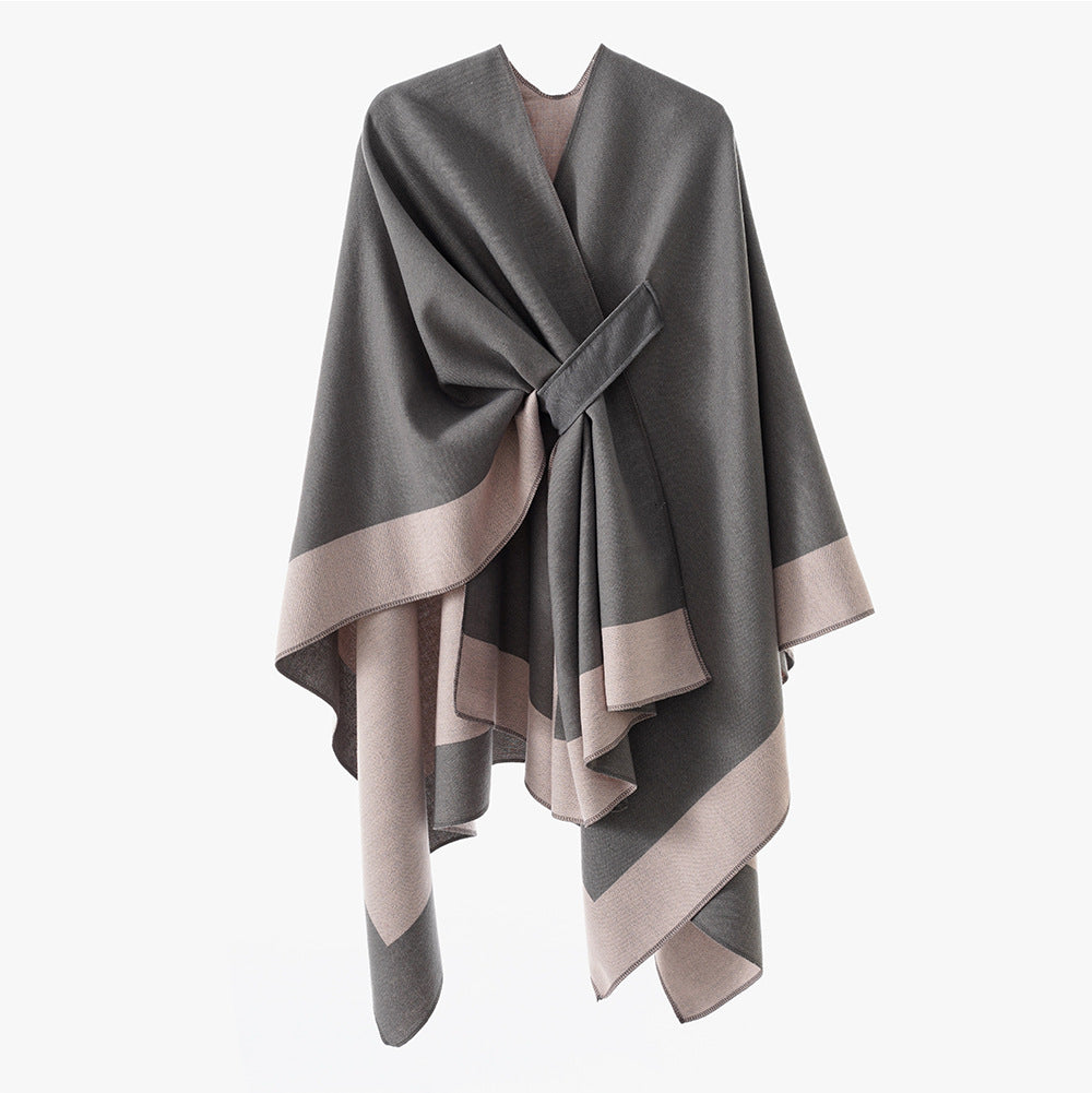 Rosella belted knit poncho with contrast trim – image 13