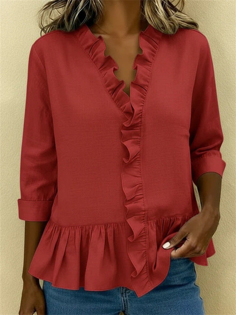 Ludovica ruffle neck blouse with three quarter sleeves – image 7