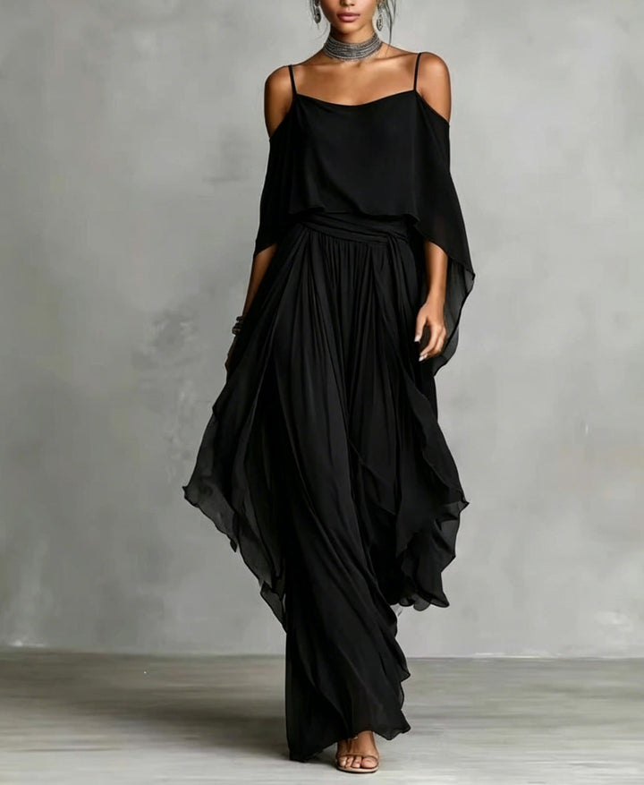 Roselyn chiffon off shoulder wide leg set – image 4