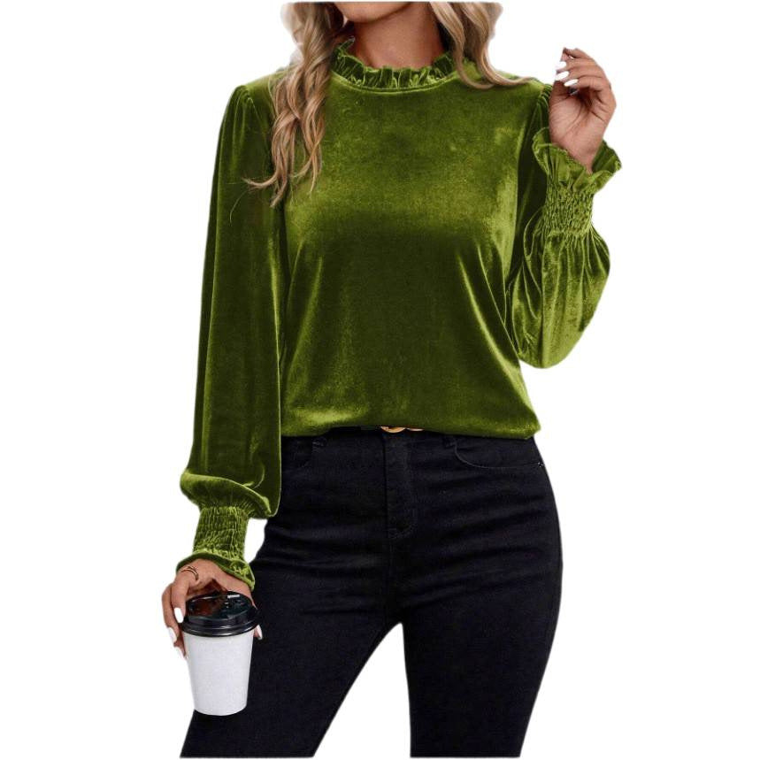 Graziella velvet blouse with ruffle collar – image 5