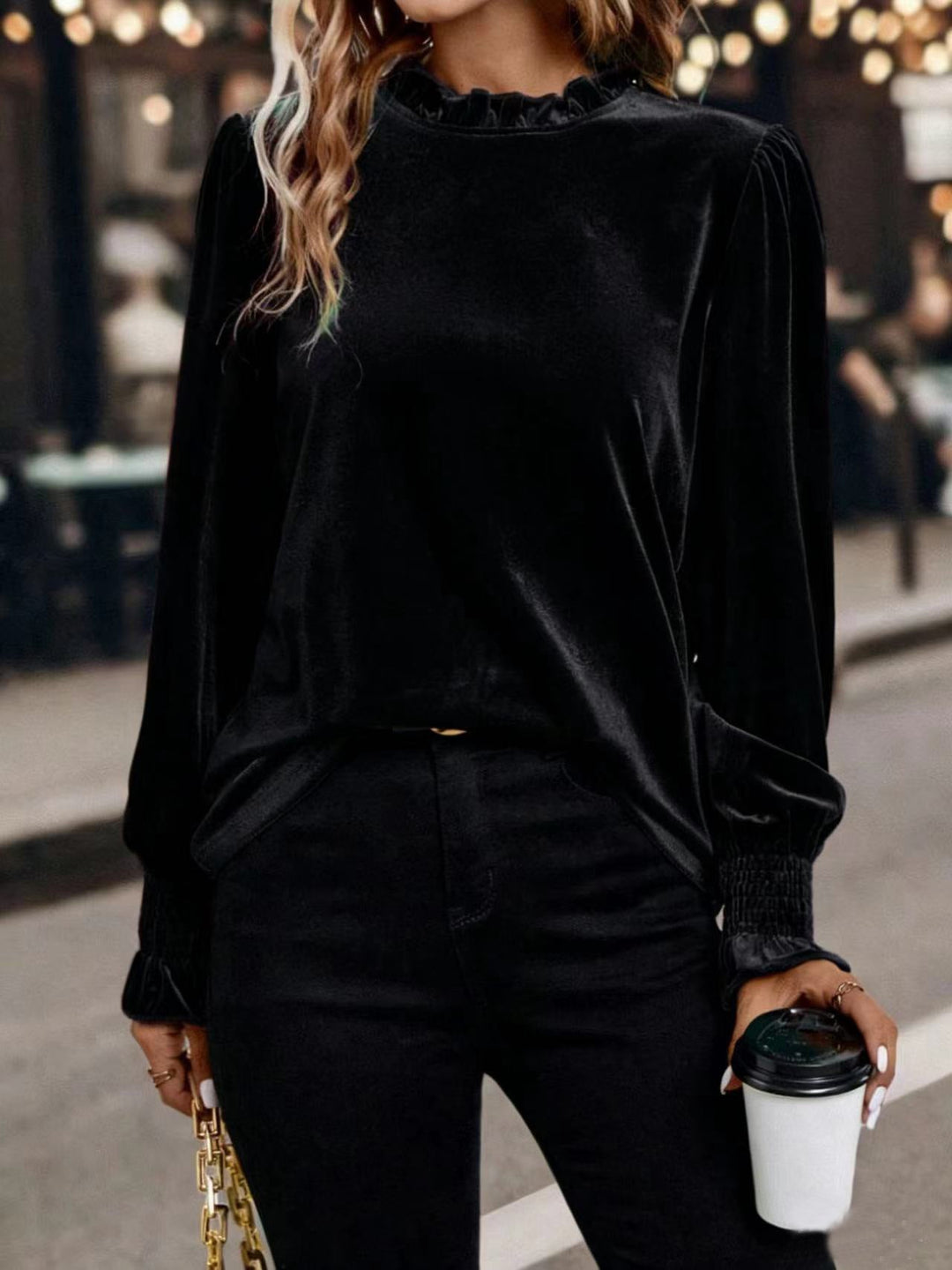 Graziella velvet blouse with ruffle collar – image 11