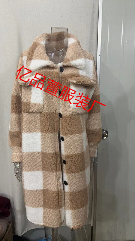 Klara long check coat, back view