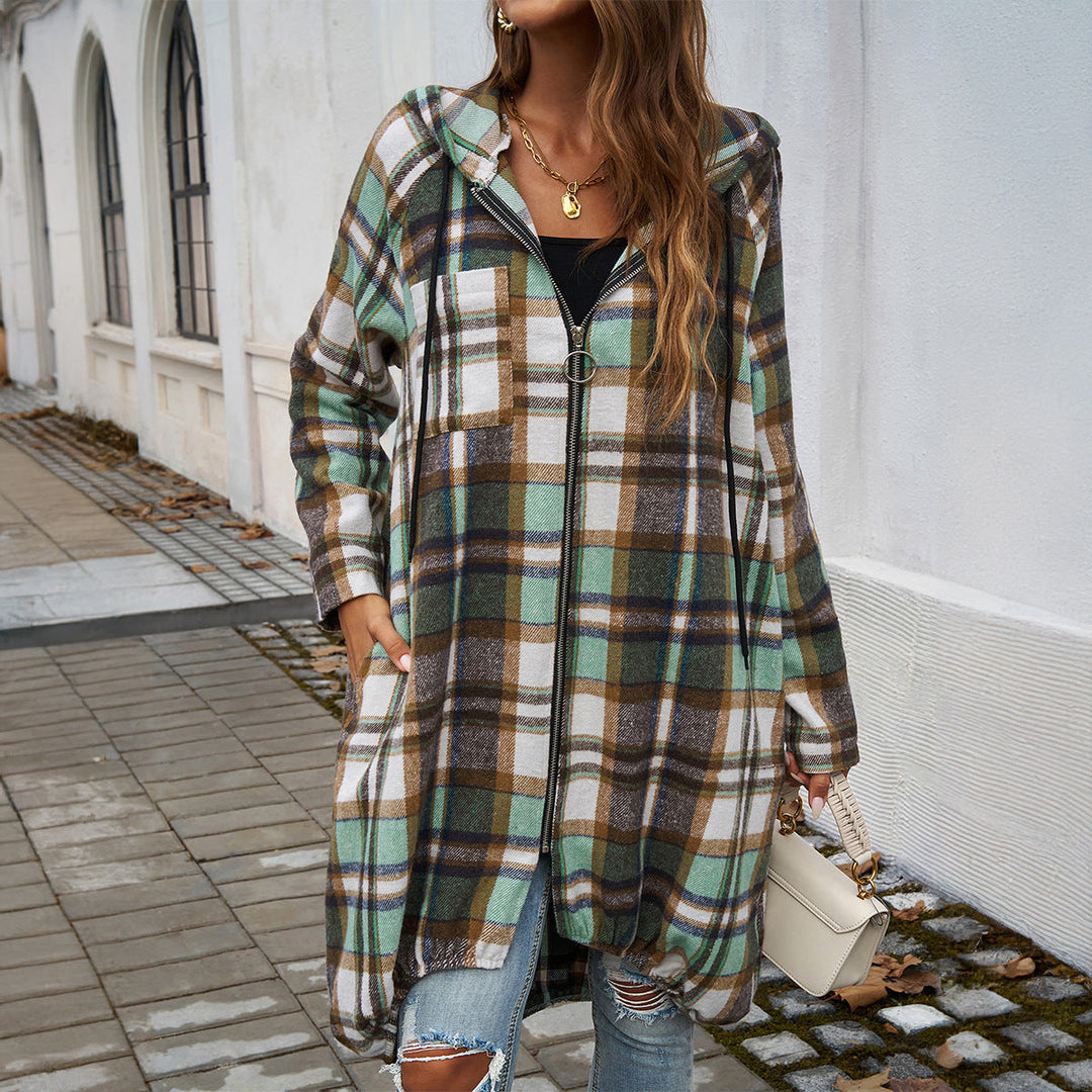 Ines long hooded check coat