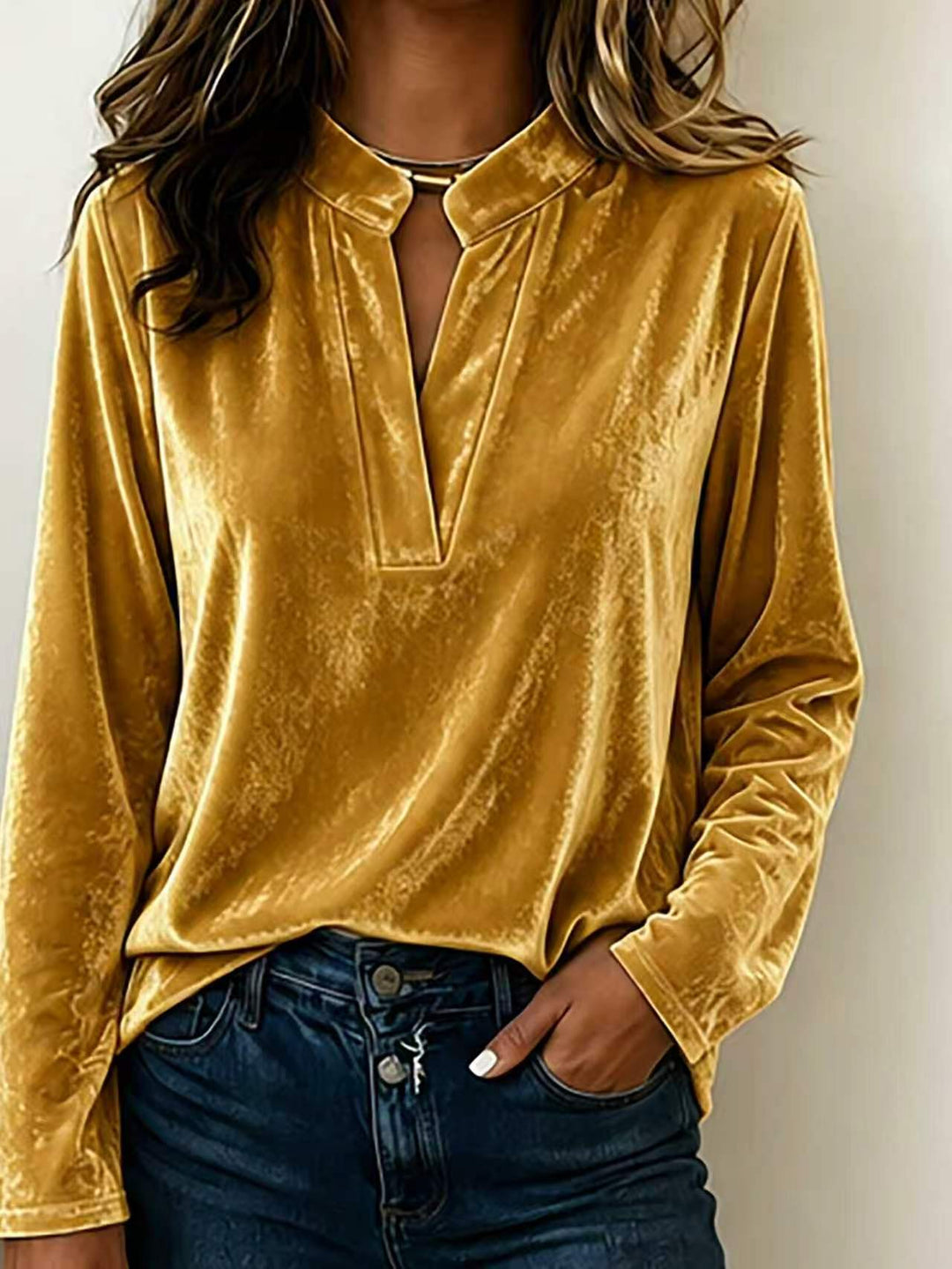 Ornella velvet v neck blouse with stand collar – image 10