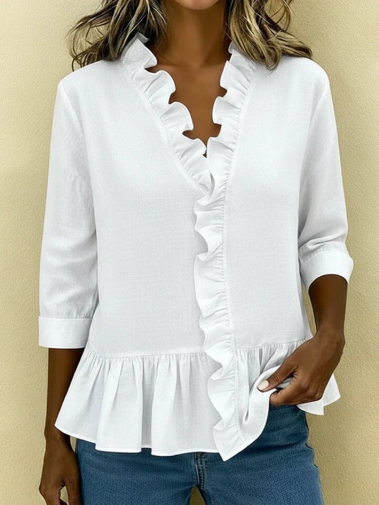 Ludovica ruffle neck blouse with three quarter sleeves – image 6