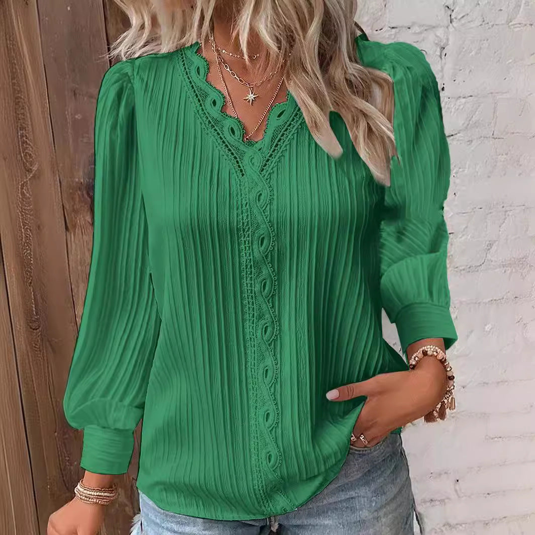 Nova pleated lace trim blouse with puff sleeves – image 3