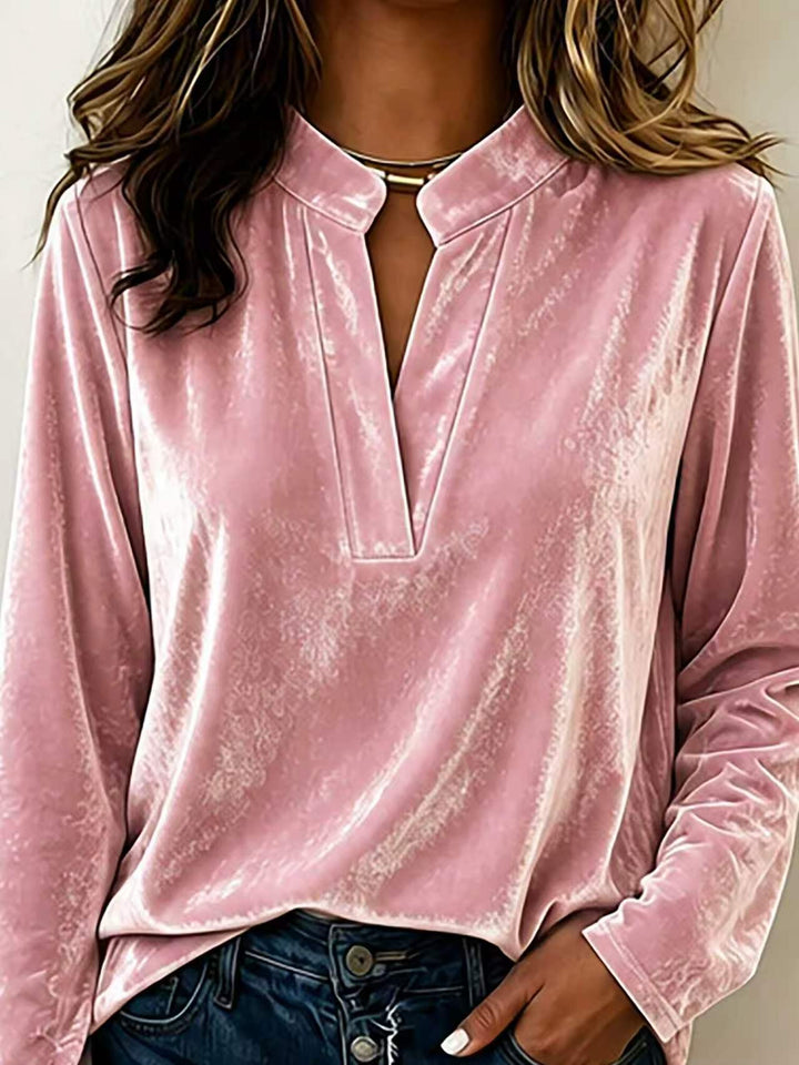 Ornella velvet v neck blouse with stand collar – image 11