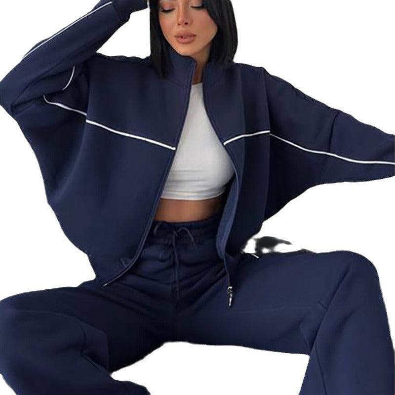 Hyacinth oversized zip up tracksuit set with contrast piping – image 5