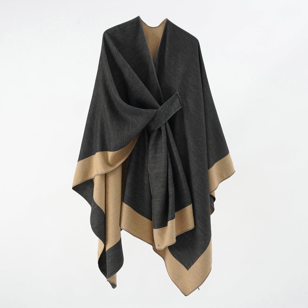 Rosella belted knit poncho with contrast trim – image 2