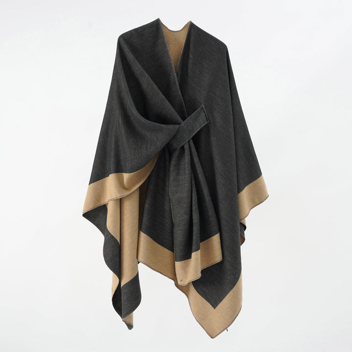 Rosella belted knit poncho with contrast trim – image 2