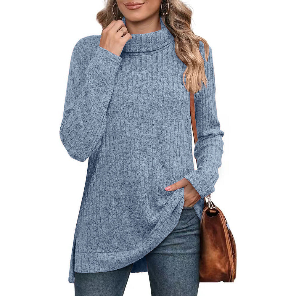 Philomena ribbed roll neck knit tunic with side slits – image 4