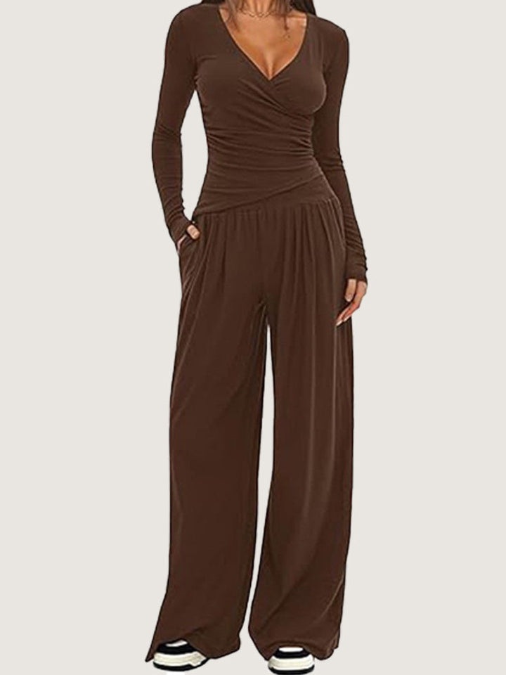 Josiane asymmetric wrap top and wide leg trouser set – image 3