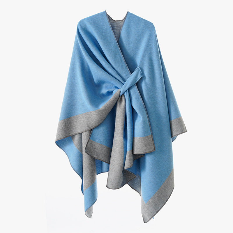 Rosella belted knit poncho with contrast trim – image 15