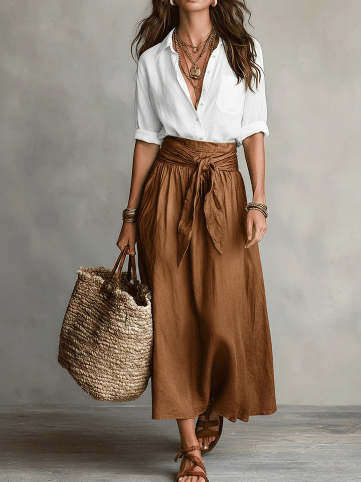 Bonnie blouse and midi skirt set with tie belt – image 3