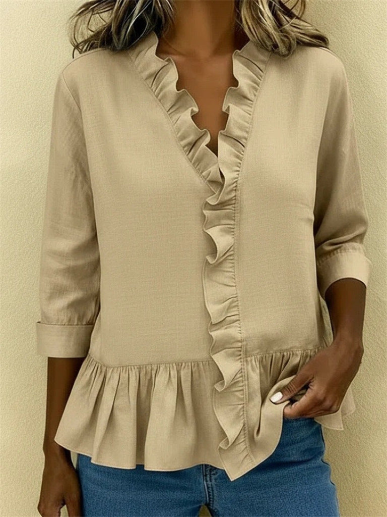 Ludovica ruffle neck blouse with three quarter sleeves – image 8