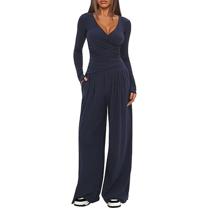 Josiane asymmetric wrap top and wide leg trouser set – image 4