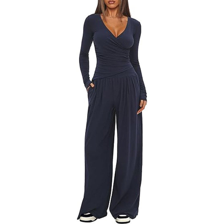 Josiane asymmetric wrap top and wide leg trouser set – image 4