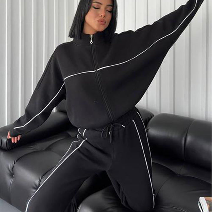 Hyacinth oversized zip up tracksuit set with contrast piping – image 4