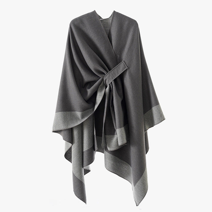 Rosella belted knit poncho with contrast trim – image 22