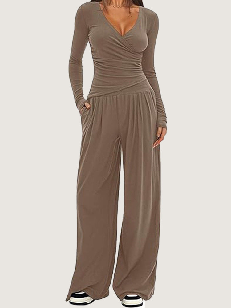 Josiane asymmetric wrap top and wide leg trouser set – image 2