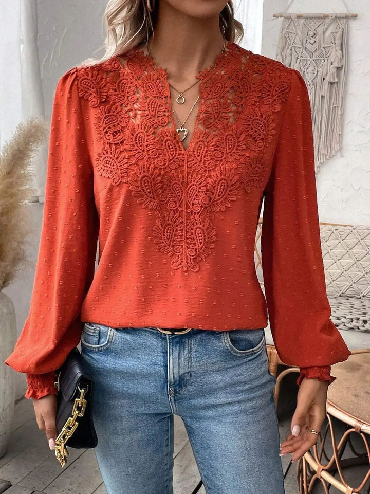 Leticia lace trim V neck textured blouse – image 12