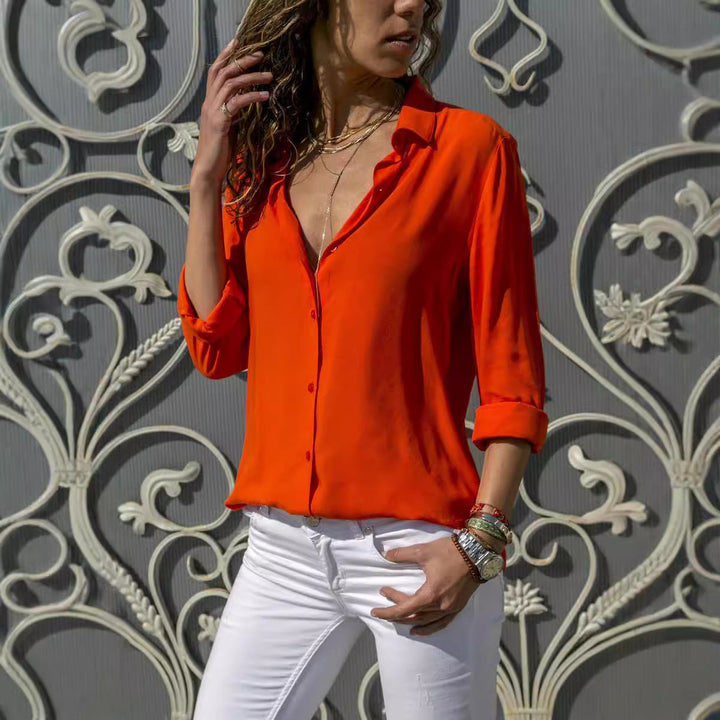 Eugenie Elegant Chiffon Blouse with Roll Up Sleeves - image 4