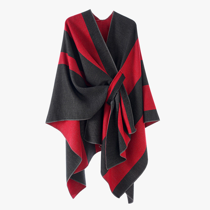 Rosella belted knit poncho with contrast trim – image 19