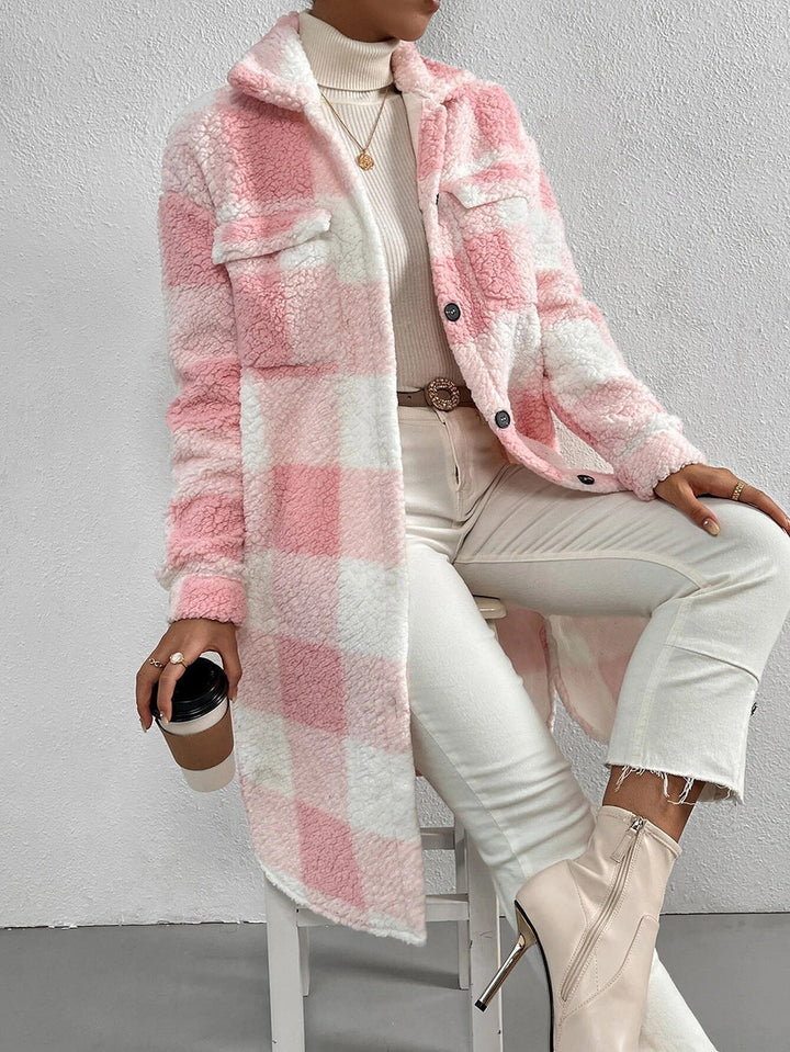 Klara long coat in blue and white check