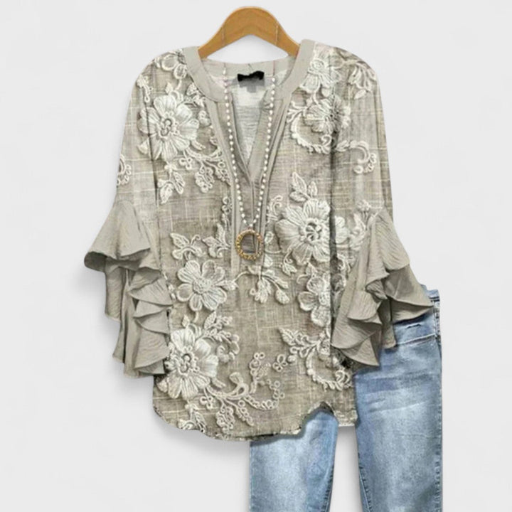 Fern | Elegant Ruffle Sleeve V Neck Blouse