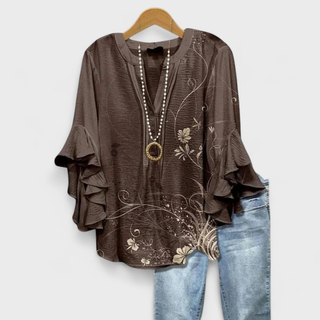 Fern | Elegant Ruffle Sleeve V Neck Blouse