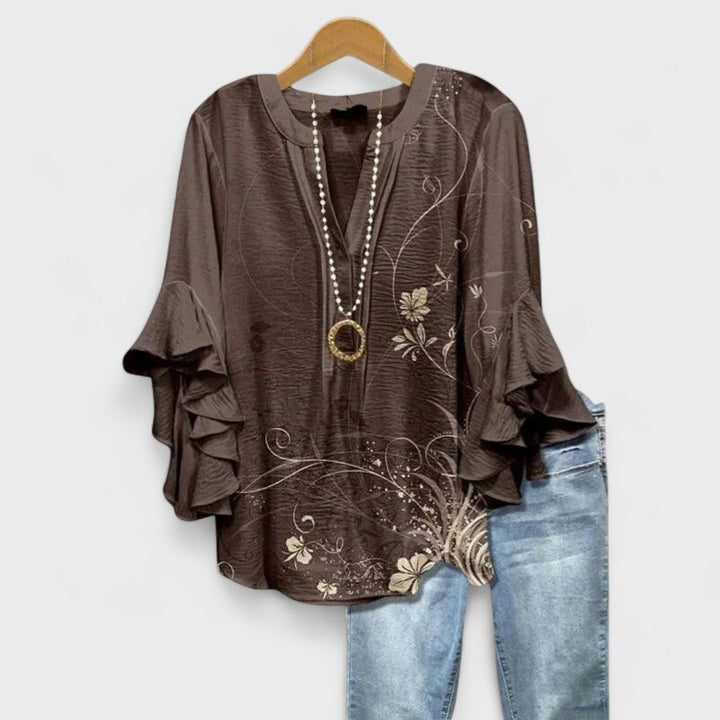 Fern | Elegant Ruffle Sleeve V Neck Blouse