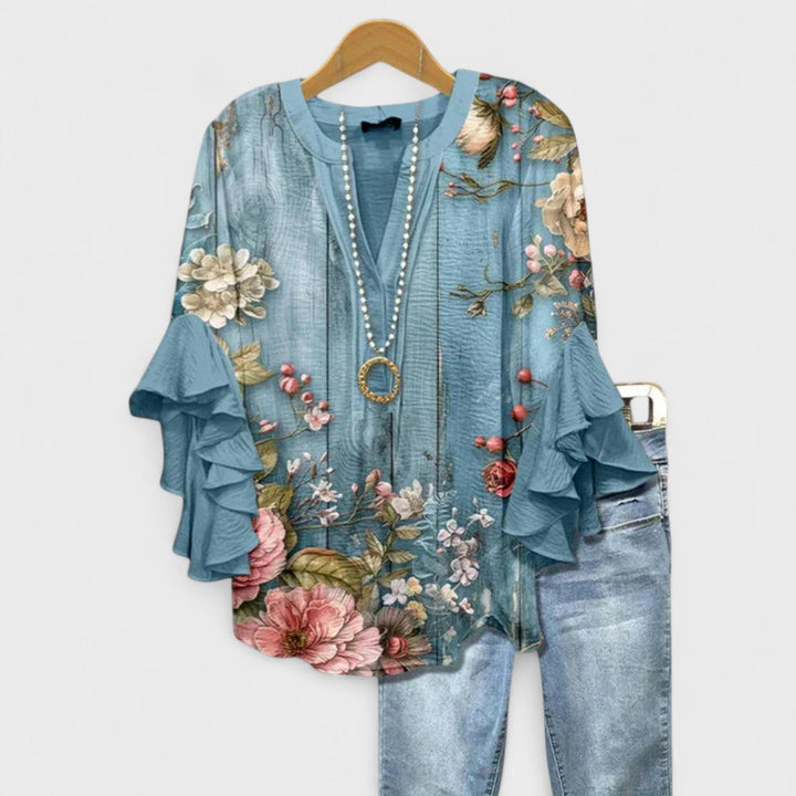 Fern | Elegant Ruffle Sleeve V Neck Blouse