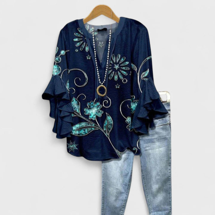Fern | Elegant Ruffle Sleeve V Neck Blouse