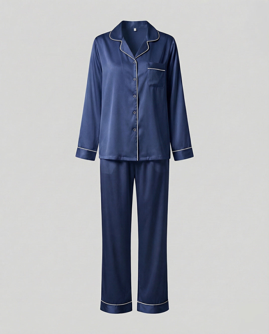 Primrose satin pyjama set with contrast piping – image 7