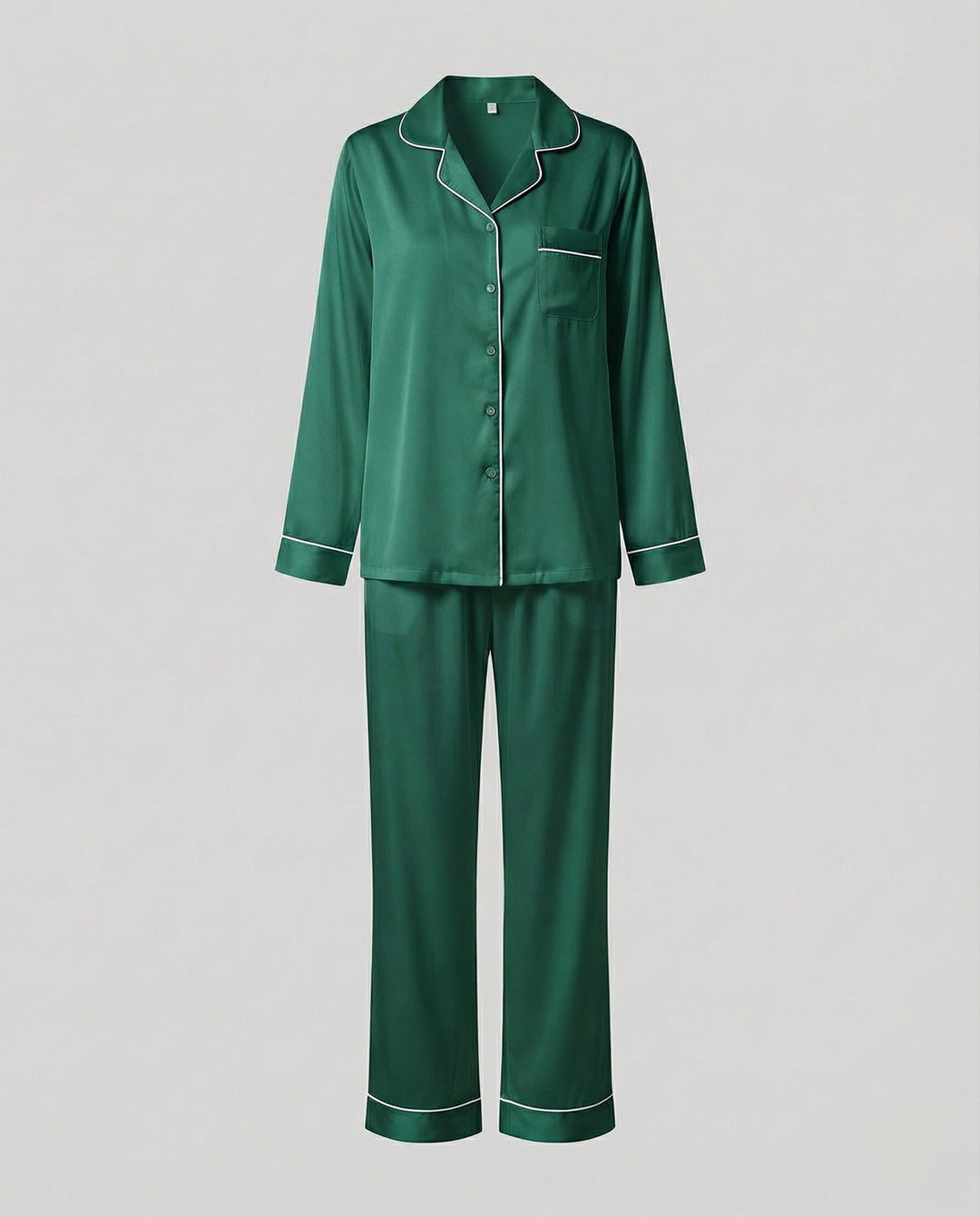 Primrose satin pyjama set with contrast piping – image 12