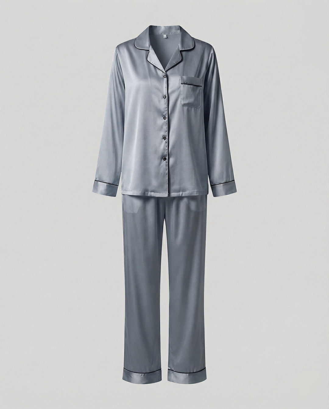 Primrose satin pyjama set with contrast piping – image 6