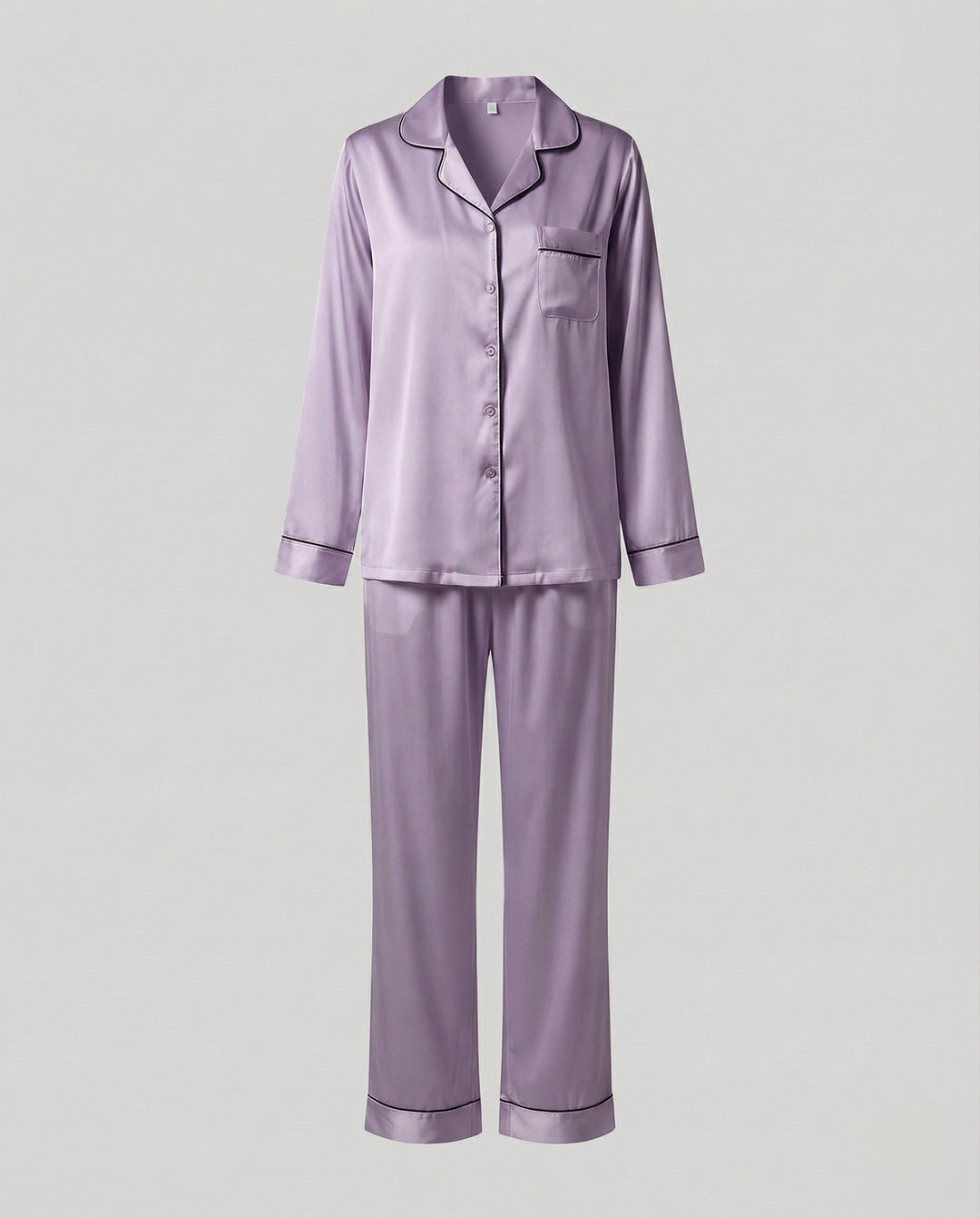 Primrose satin pyjama set with contrast piping – image 9
