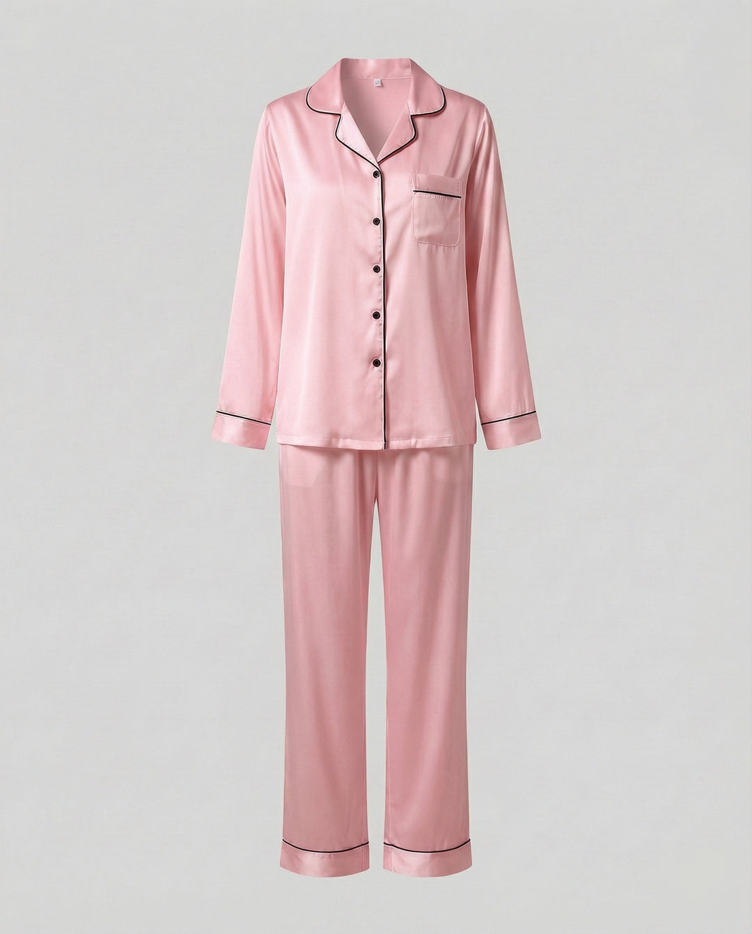 Primrose satin pyjama set with contrast piping – image 10