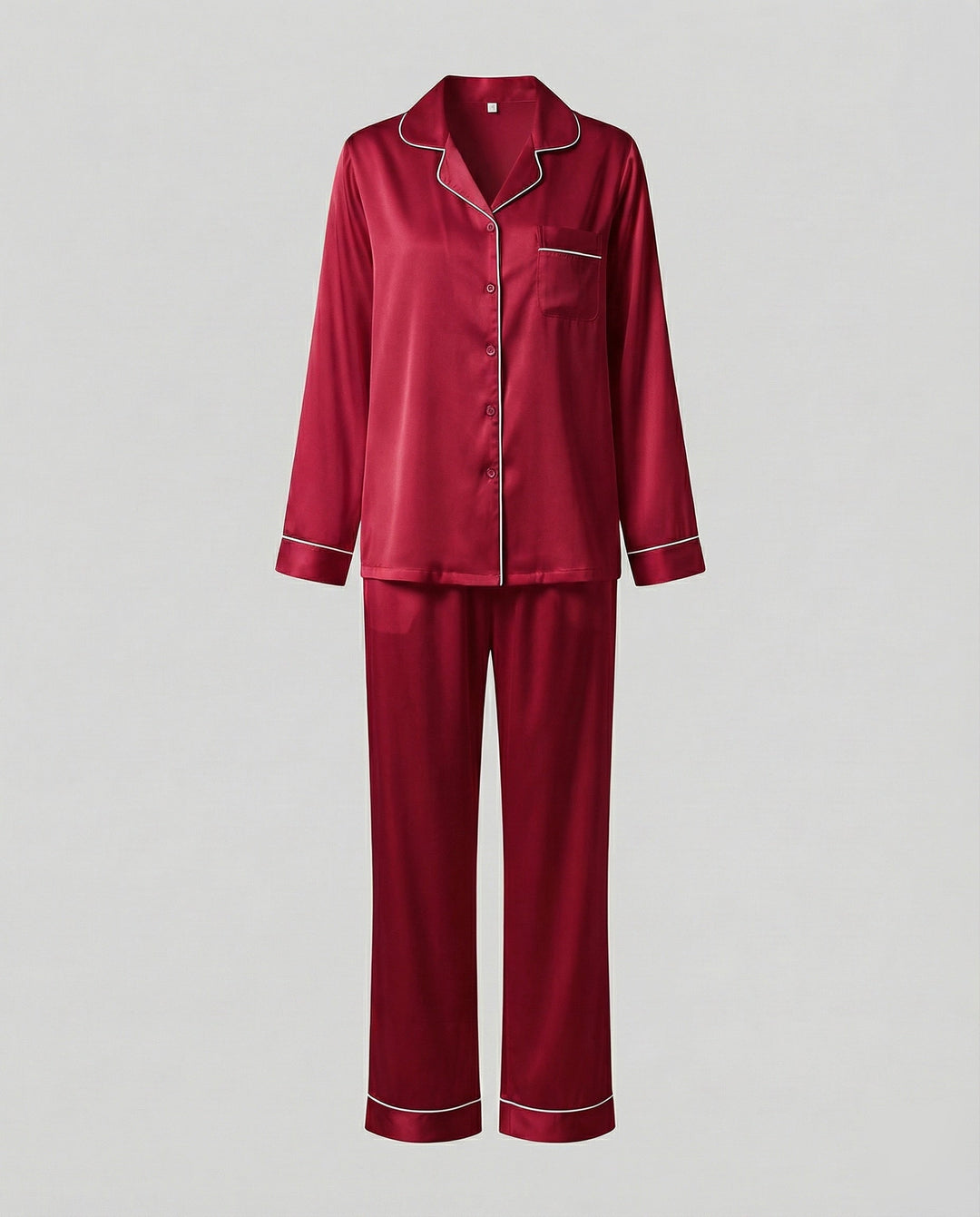 Primrose satin pyjama set with contrast piping – image 11
