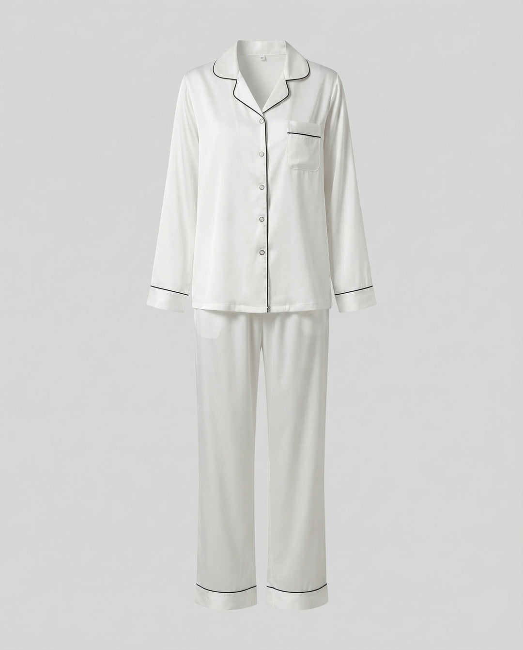 Primrose satin pyjama set with contrast piping – image 4