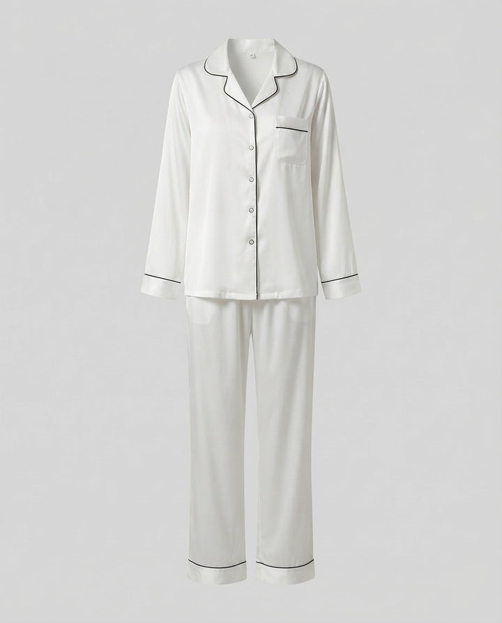 Primrose satin pyjama set with contrast piping – image 4