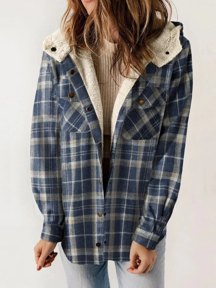 Fenella check flannel shacket with sherpa hood – image 4