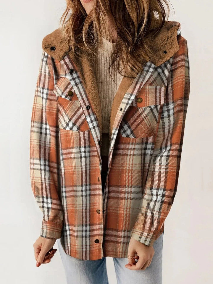 Fenella check flannel shacket with sherpa hood – image 6