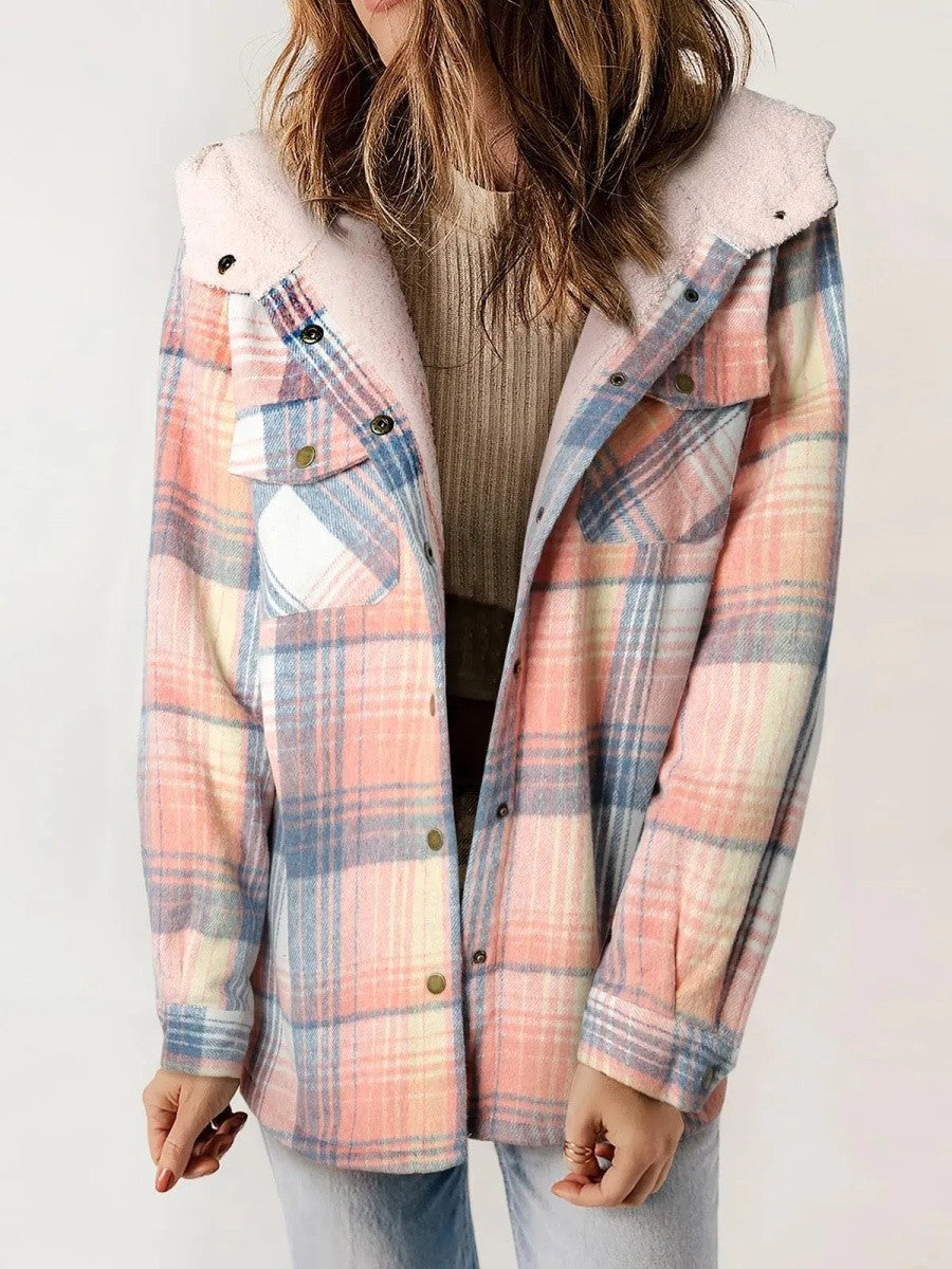 Fenella check flannel shacket with sherpa hood – image 7