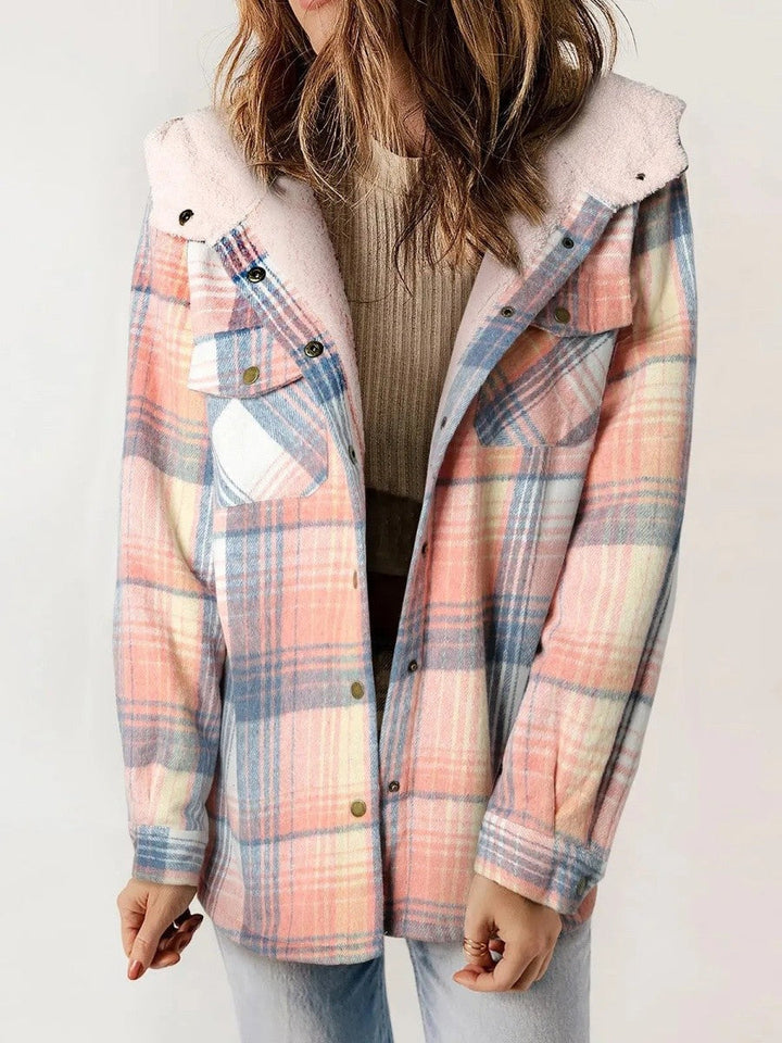 Fenella check flannel shacket with sherpa hood – image 7