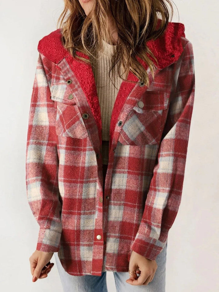 Fenella check flannel shacket with sherpa hood – image 8