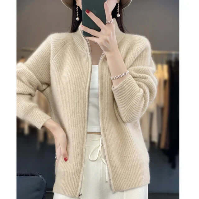 Bente zip up knit cardigan with stand collar – image 2