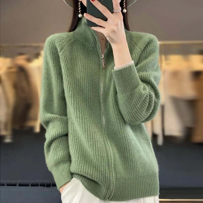 Bente zip up knit cardigan with stand collar