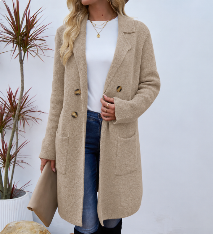 Lavinia relaxed knit coat with gold buttons – image 4