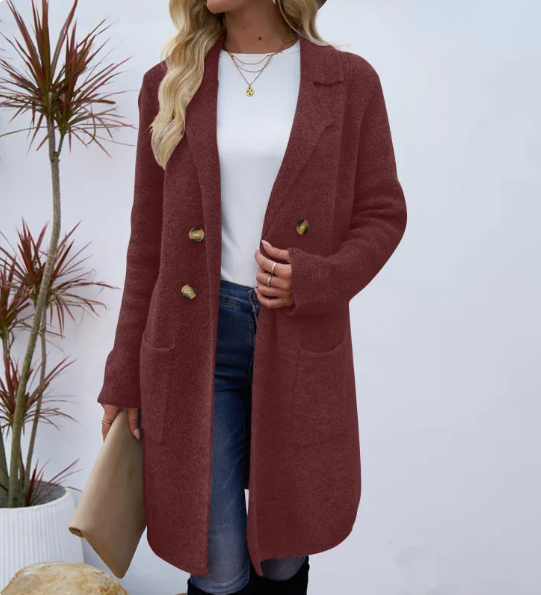 Lavinia relaxed knit coat with gold buttons